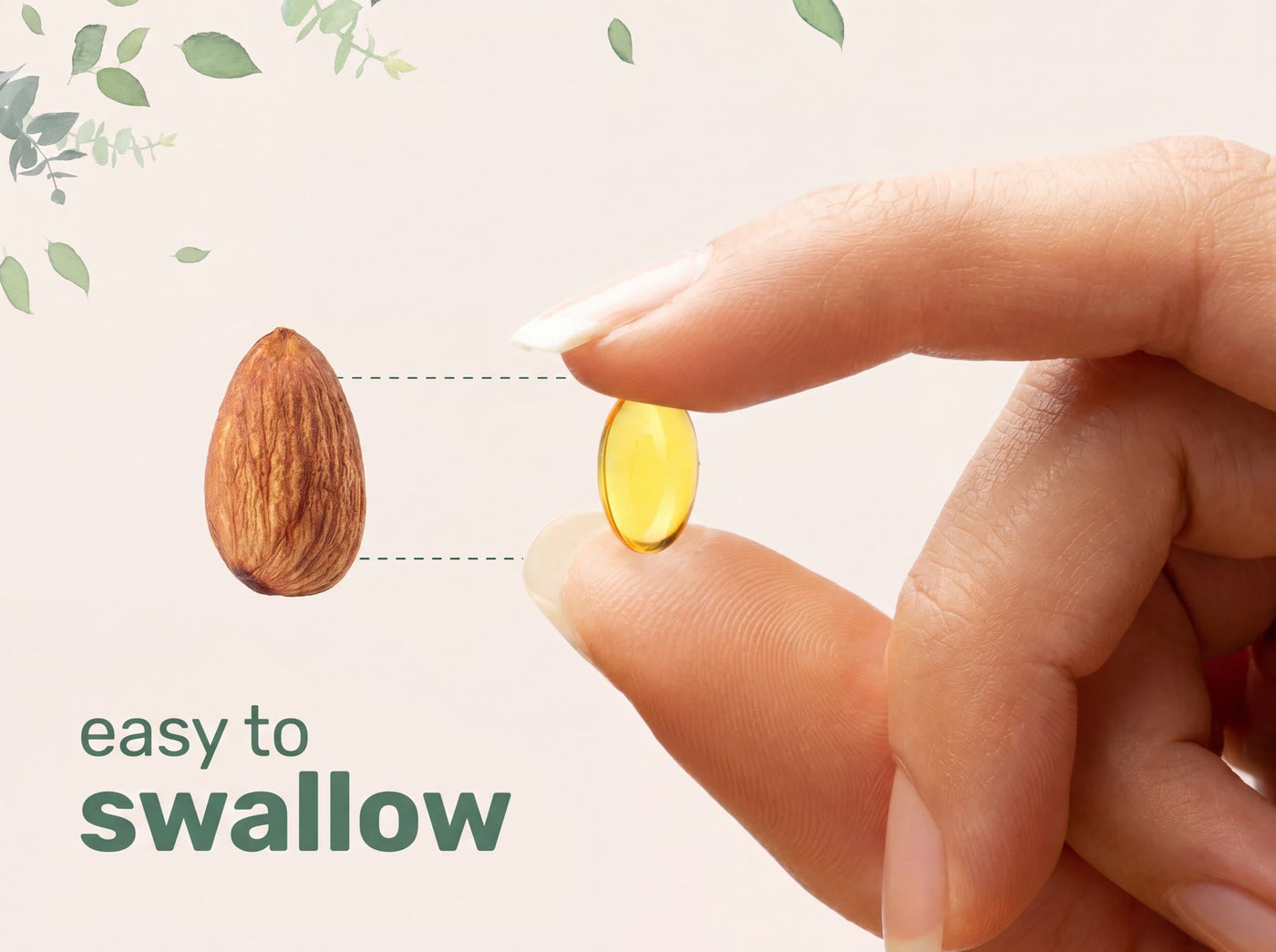 Oregano oil softgel capsules — easy to swallow size comparison